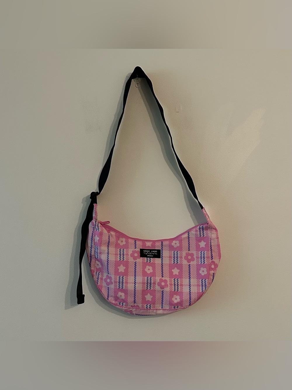 BAGGU X Sandy Liang Pink Medium Crescent Flower Market Plaid Bag